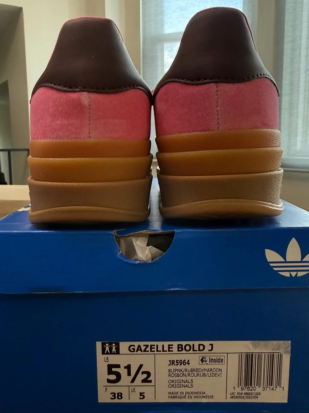 NIB Adidas Gazelle Bold J Shoes Pink Gum JQ7407 Youth 5.5Y / Women’s 6.5